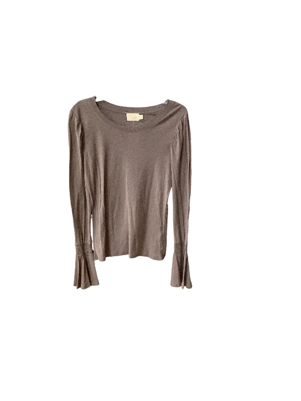 Top Long Sleeve By Nation In Taupe, Size: S