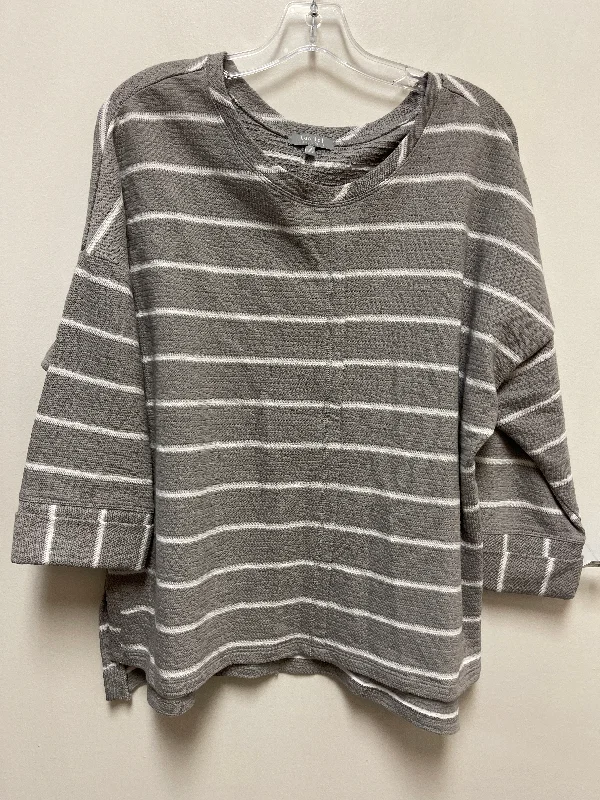 Top Long Sleeve By Habitat In Grey & White, Size: M