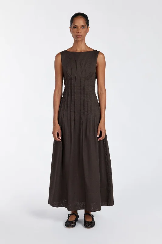 MANA BITTER CHOC LINEN MIDI DRESS