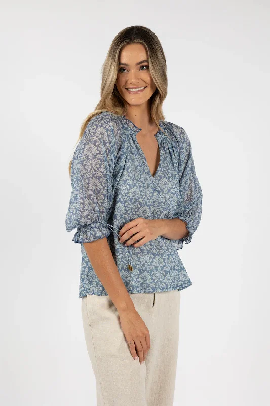 Humidity - Portafino Aries Blouse, Blue Print