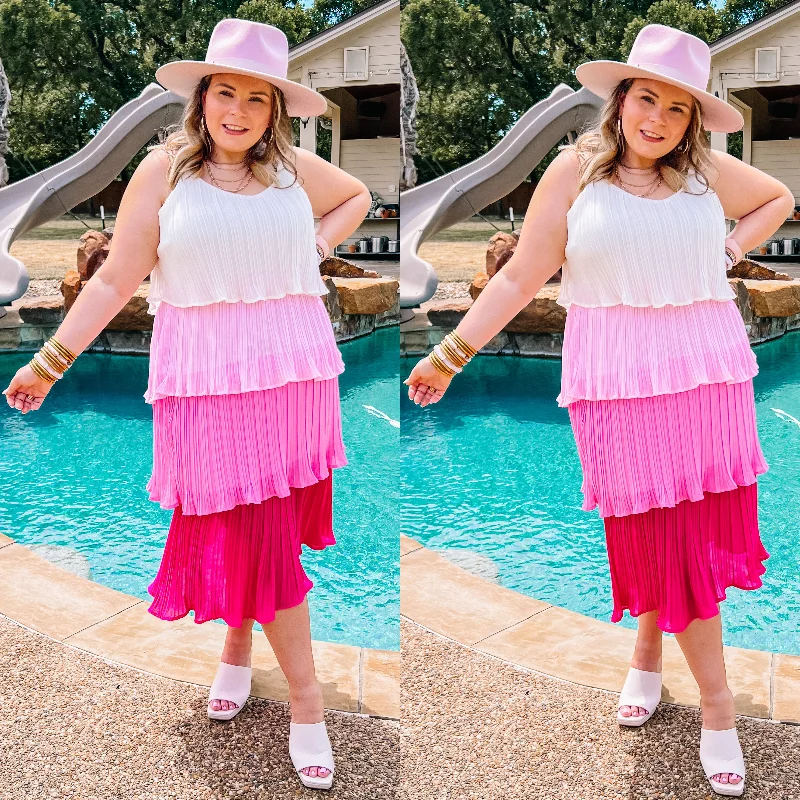 Last Chance Size Small | Poppin' Prosecco Ruffle Tiered Color Fade Midi Dress in Pink