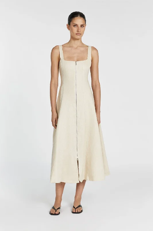 HARRIET SAND LINEN MIDI DRESS