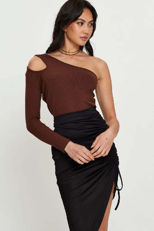 Brown Cut Out Top Long Sleeve