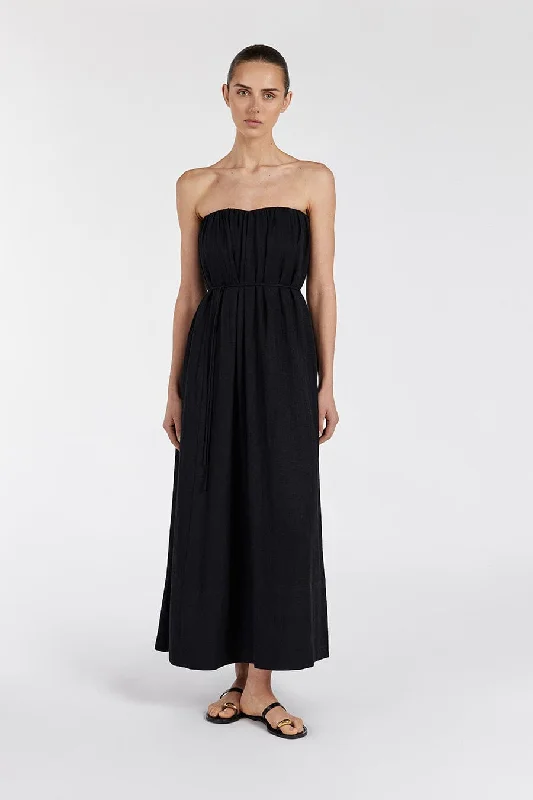 SHANIYA BLACK STRAPLESS MIDI DRESS