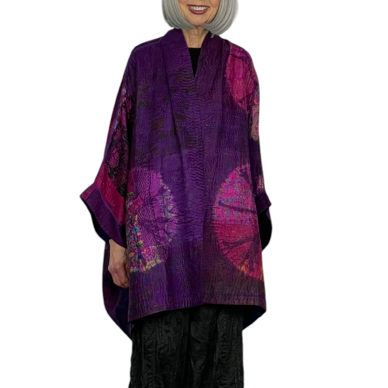 SHIBORI TIE-DYE DOUBLE COLLAR PONCHO