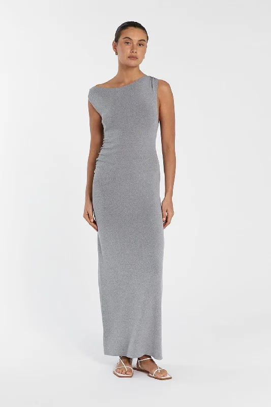 POPPY SILVER MARLE ASYM MIDI DRESS