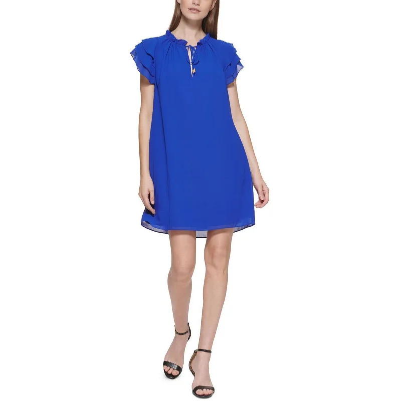 Vince Camuto Womens Flutter Sleeves Front Tie Mini Dress