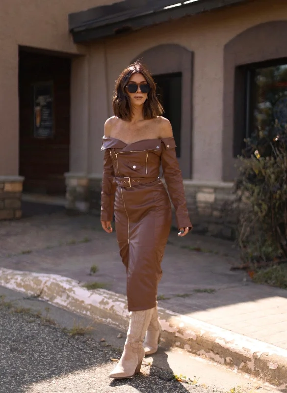 Mocha Leather Midi Dress