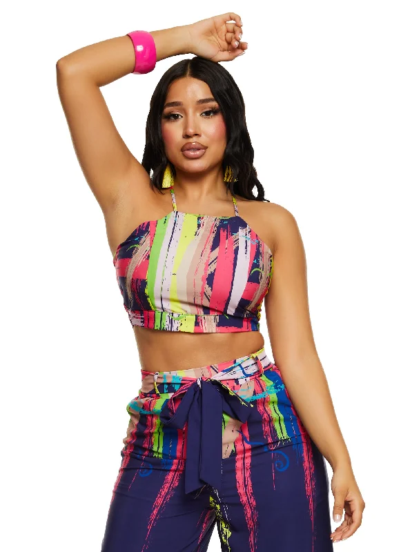 Printed Smocked Back Halter Top