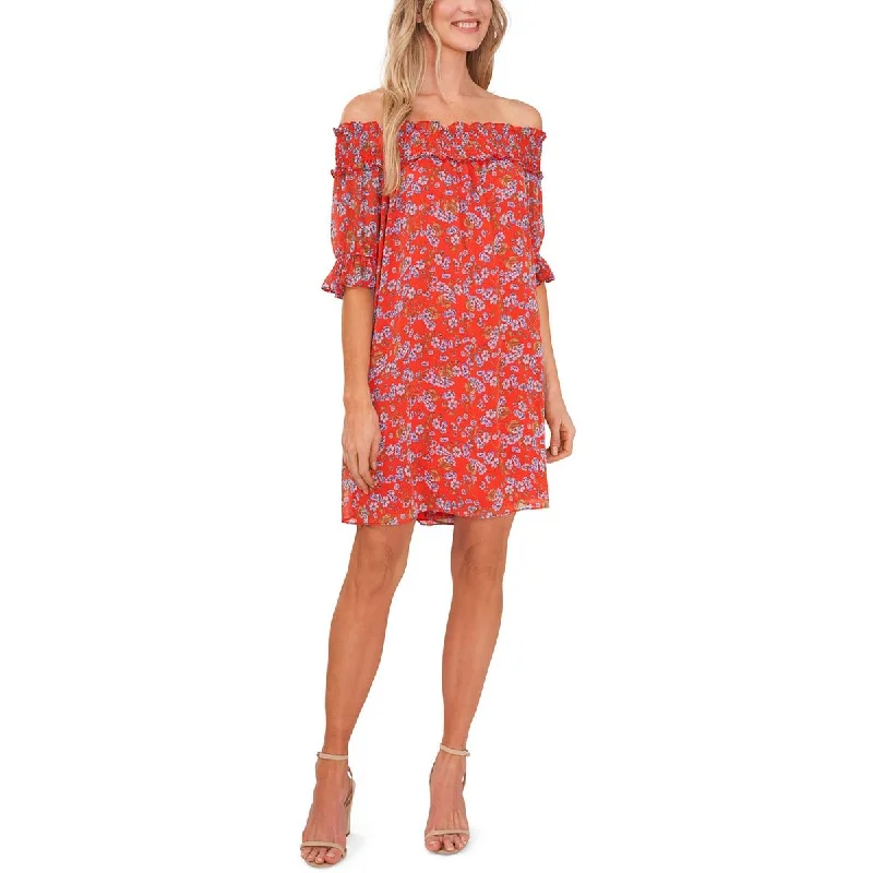 CeCe Womens Mini Floral Print Shift Dress