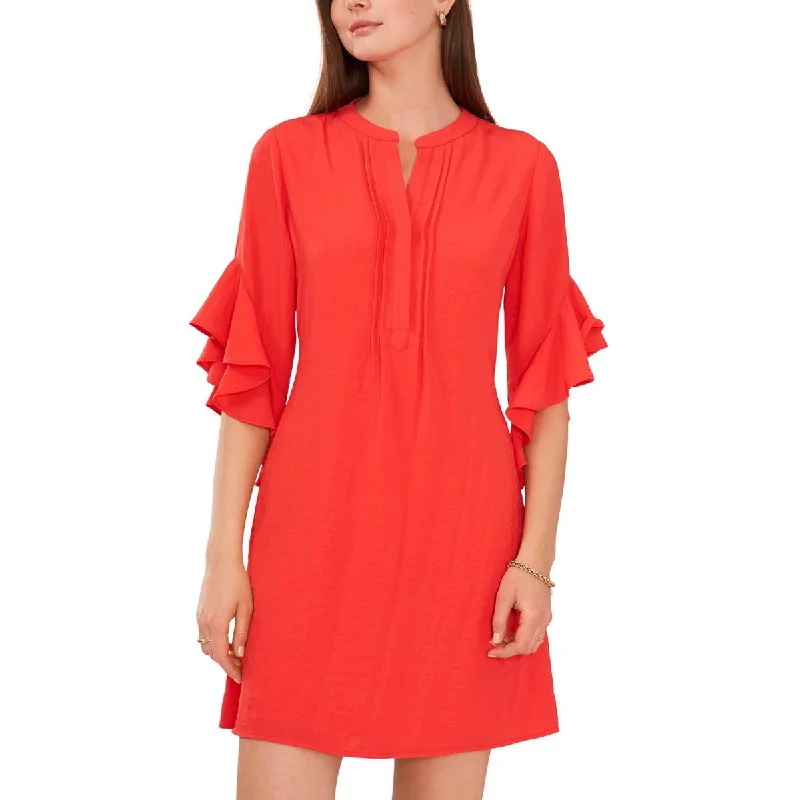 Vince Camuto Womens Ruffle Pintuck Mini Dress