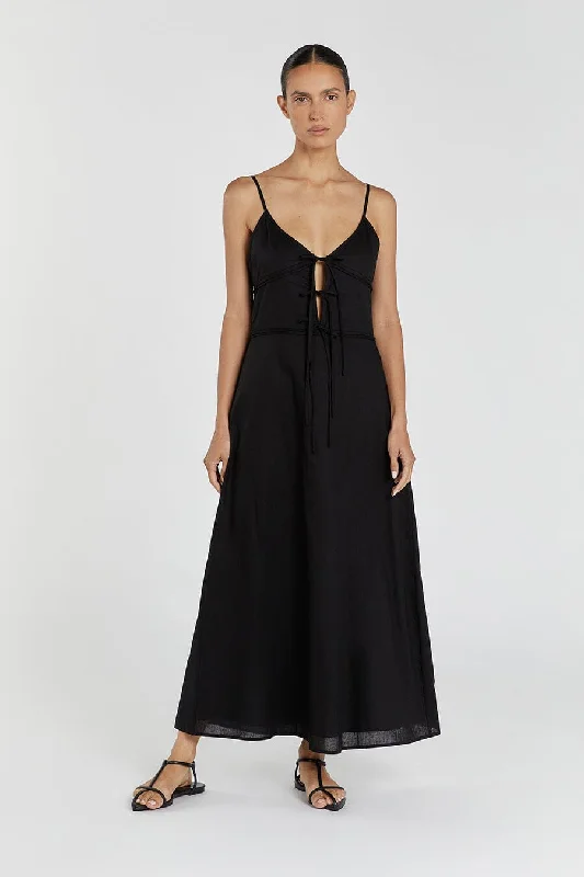 MIMI BLACK LINEN MIDI DRESS