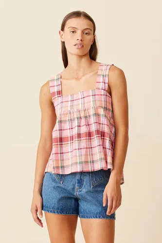 Ruby - Margie Tie Back Top, Peachie Tartan