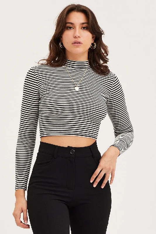 Check Top Long Sleeve Ribbed