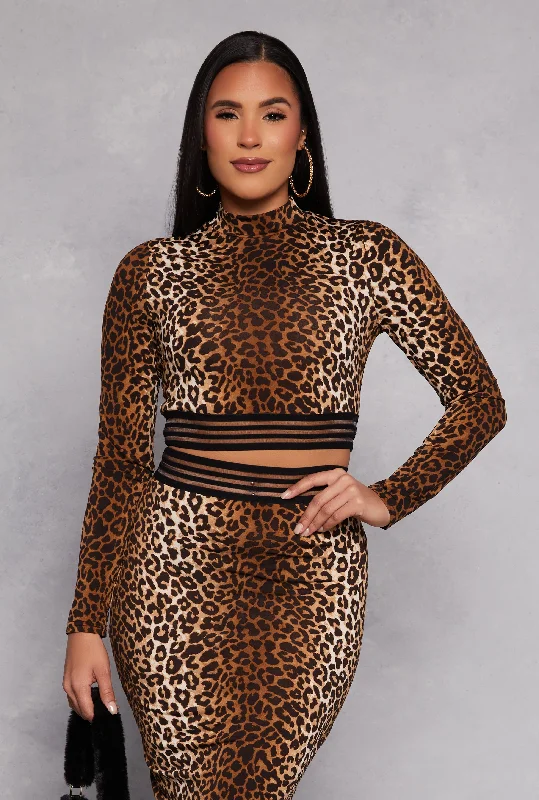 Iris Leopard Print Mock Neck Crop Top