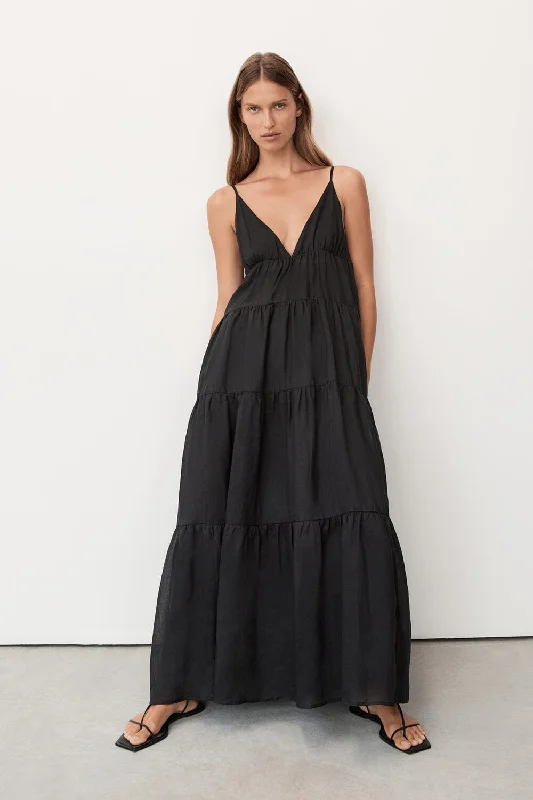 LIZA BLACK RAMIE MIDI DRESS