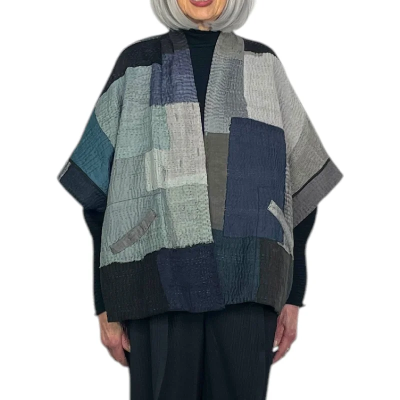 TWO TONE PATCH MINI PONCHO