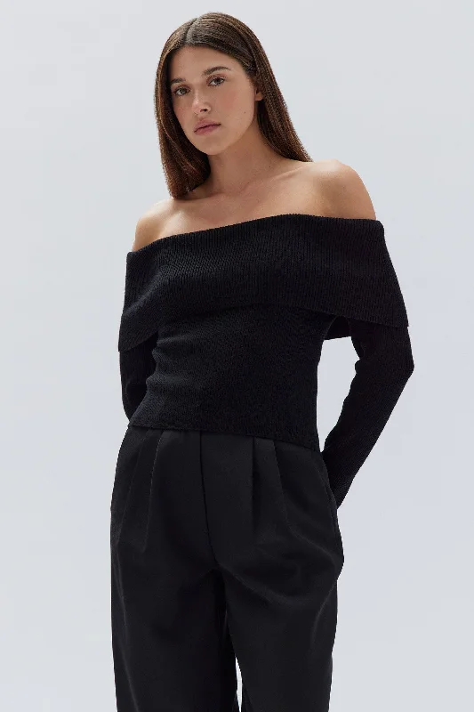 Assembly Label - Cari Off Shoulder Merino Wool Top, Black