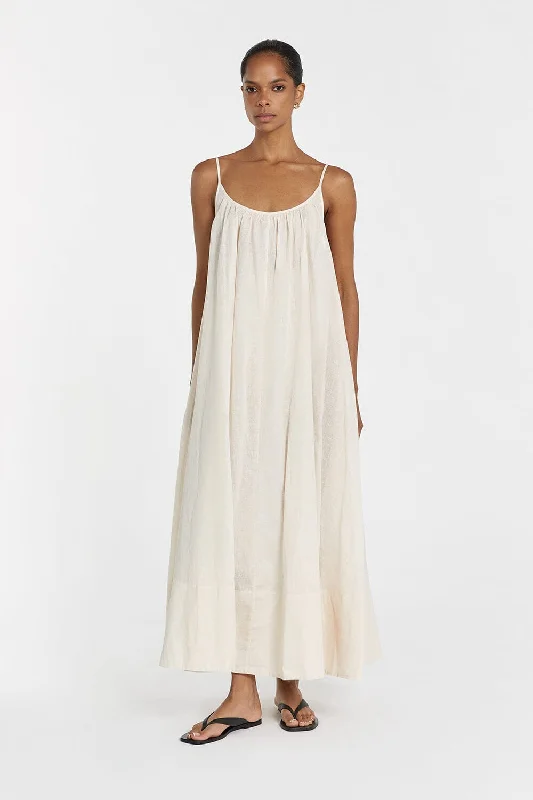 TROPEA CREAM LINEN SHEER MIDI DRESS