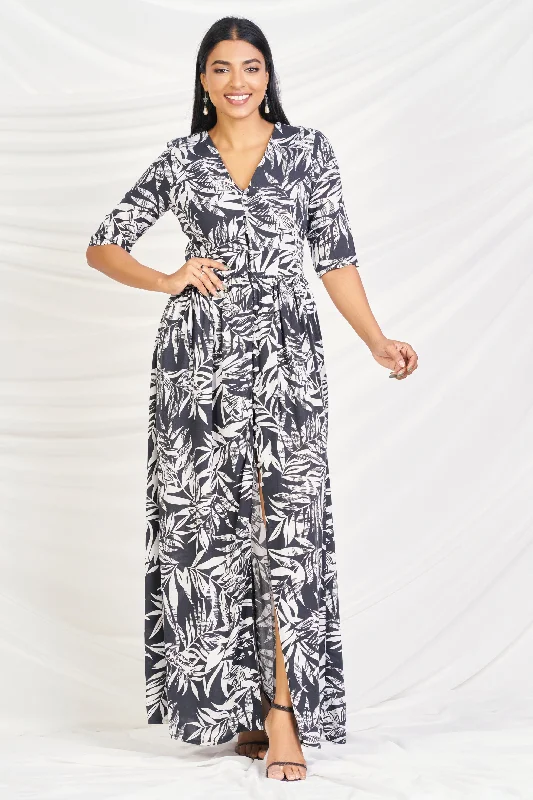 Printed Black & White Maxi Dress