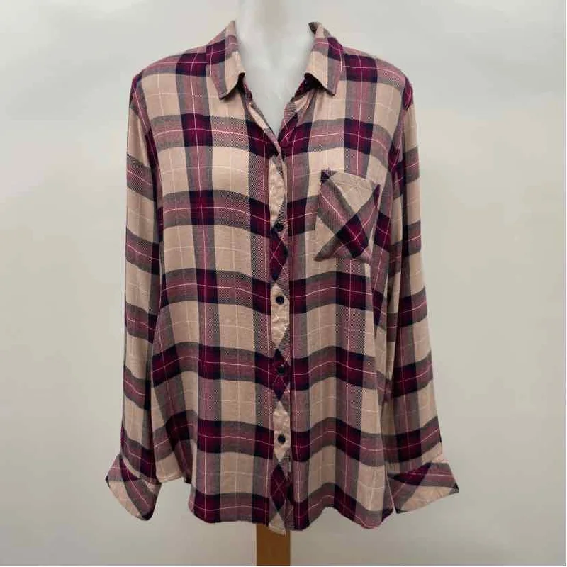 Rails Women's Size L Tan Plaid Long Sleeve Shirt