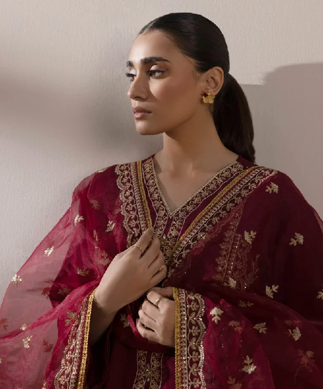 3 Piece - Embroidered Raw Silk Suit