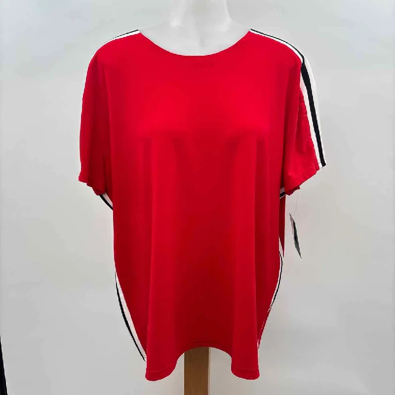 Norma Kamali Women's Size L Red Stripe Short Sleeve Shirt