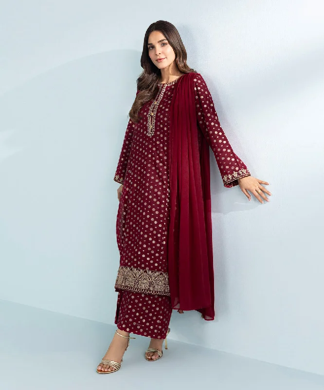 3 Piece - Embroidered Jacquard Suit