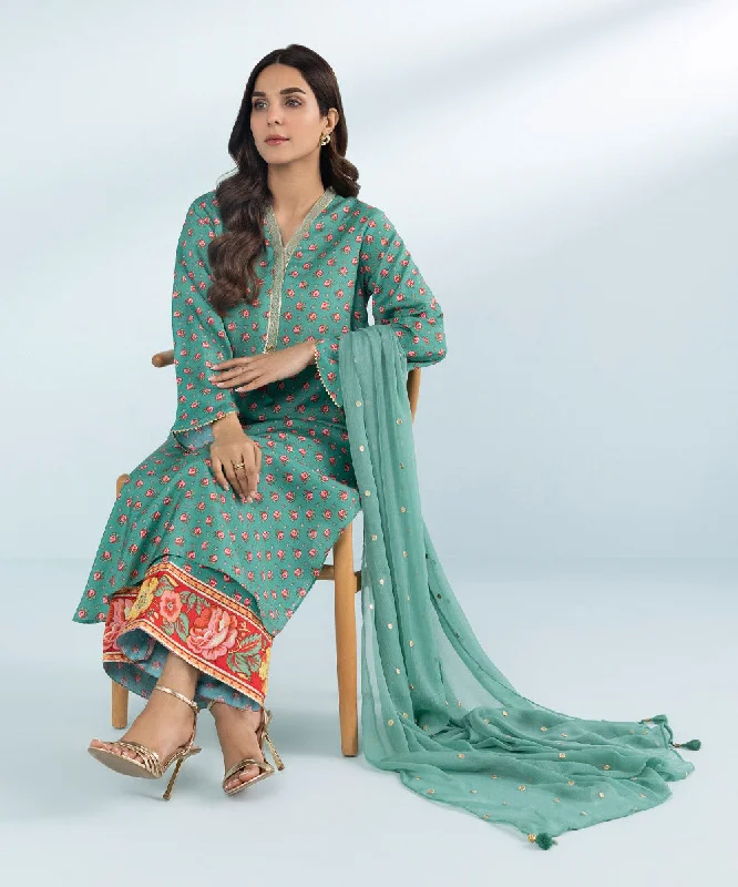 3 Piece - Embroidered Raw Silk Suit