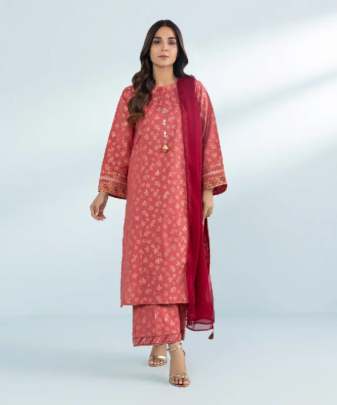 3 Piece - Embroidered Jacquard Suit