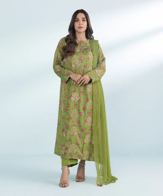 3 Piece - Embroidered Raw Silk Suit