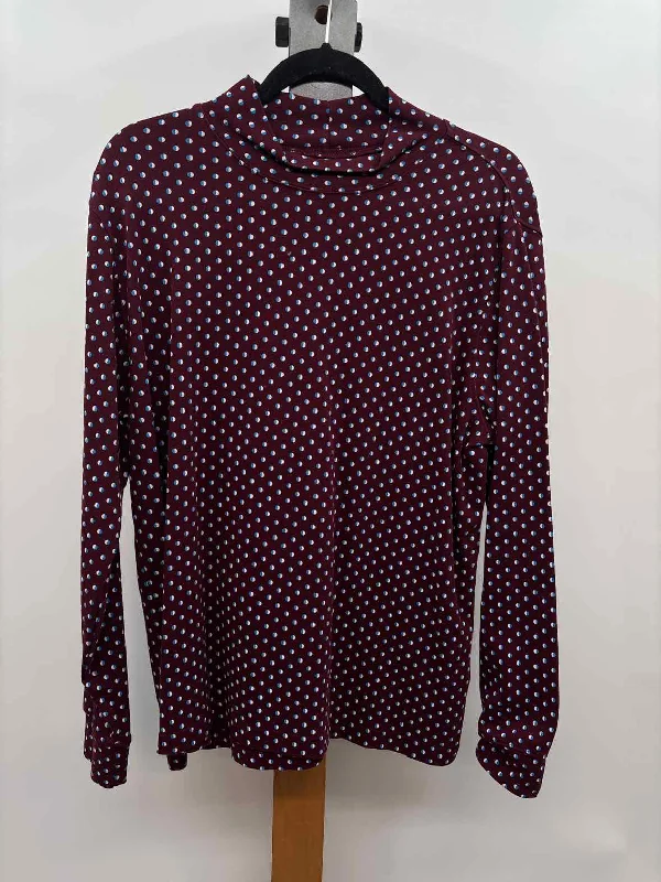 Lands End Women's Size XL maroon Spotted Long Sleeve Shirt