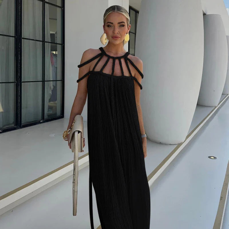 Summer Elegant Off Shoulder Lace Up Backless Maxi Dress