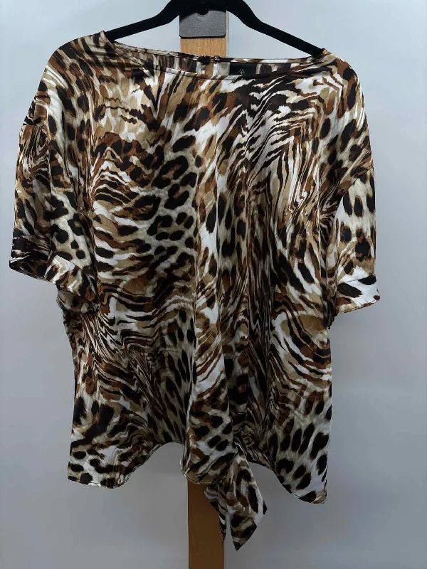 Worthington Women's Size XL Tan Animal Print Short Sleeve Shirt