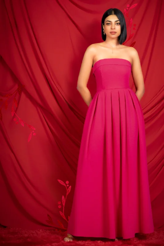 Strapless Pleated Maxi Dress