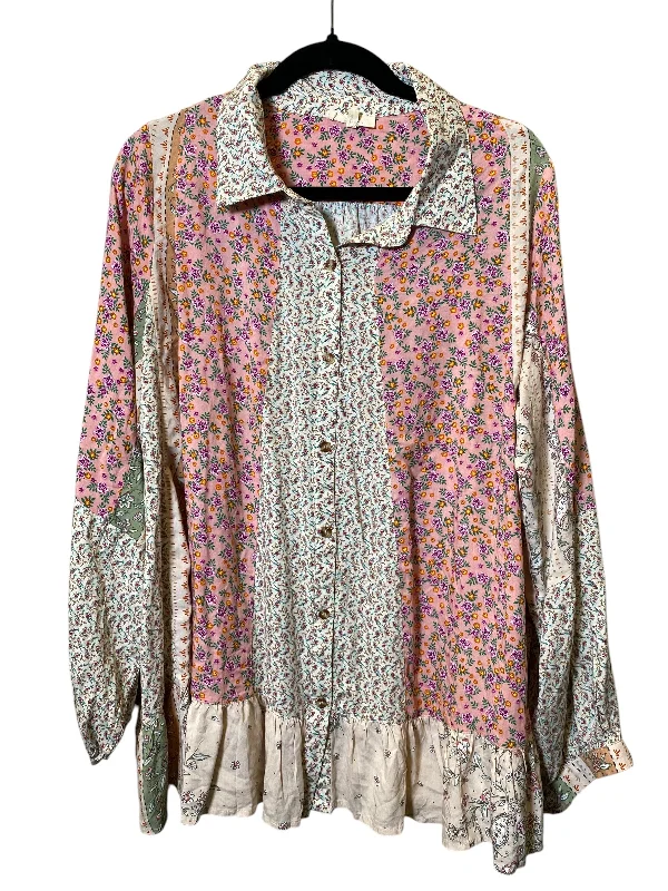 Blouse Long Sleeve By Easel In Multi-colored, Size: L