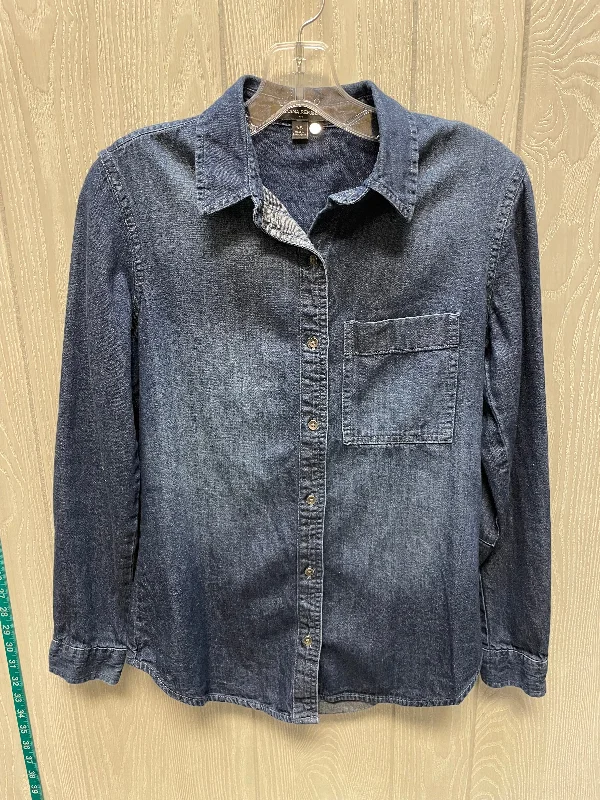 Blouse Long Sleeve By Banana Republic In Blue Denim, Size: Xs