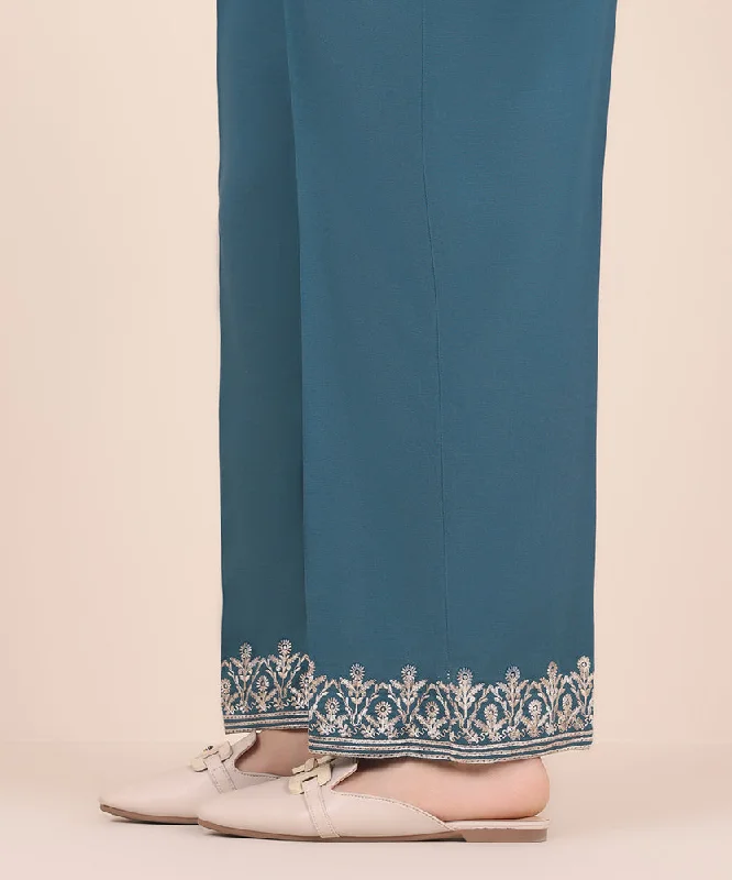 Embroidered Raw Silk Pants