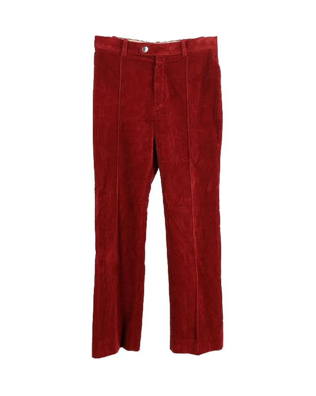 Chloé Straight Pleated Corduroy Blend Trousers in Red Cotton