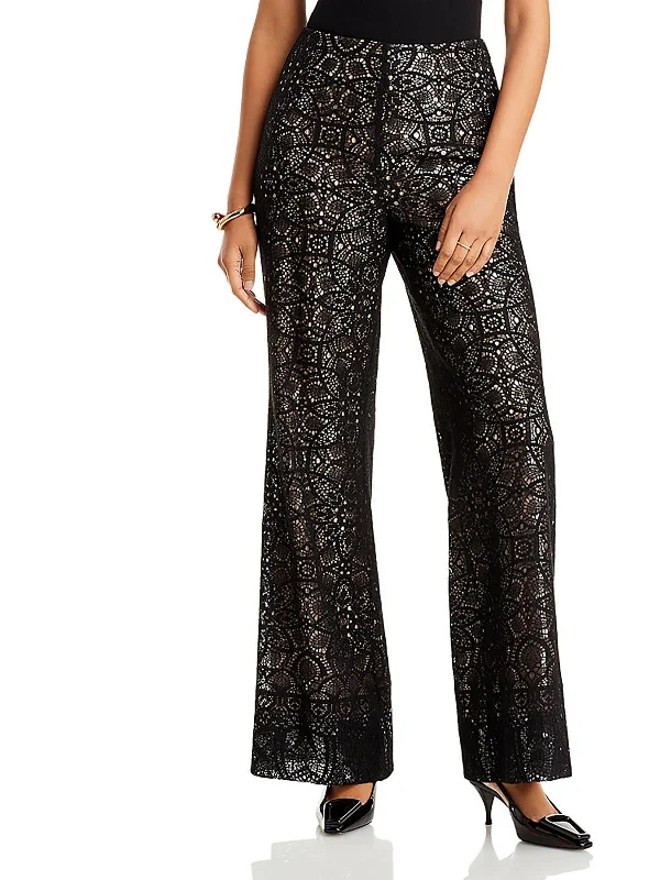 Piper Womens Lace Sequined Wide Leg Pants