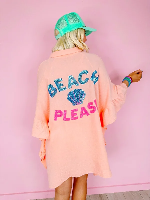 BEACH PLEASE RUFFLE TUNIC TOP - PINK