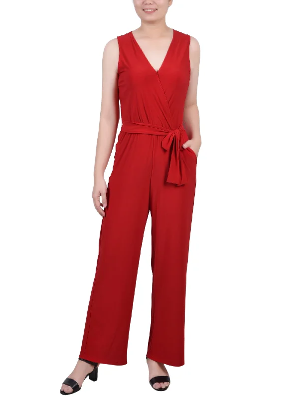 Petite Sleeveless Belted Jumpsuit