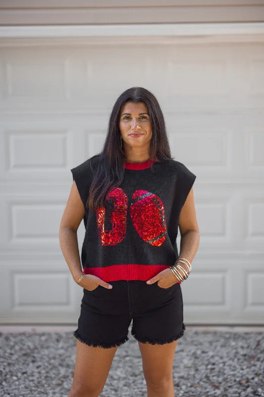 Sequin Football Season Black Sweater