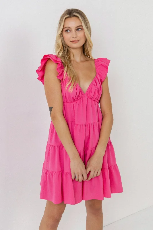 Sweetheart Flounced Dress - Fuchsia