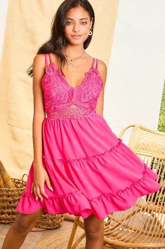 Wild And Free Tiered Dress - Fuchsia