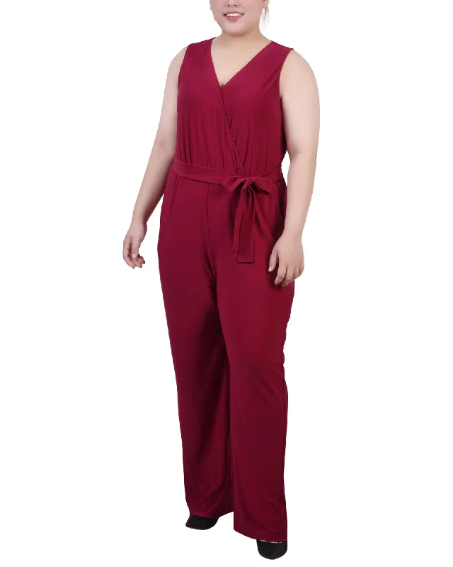 Plus Size Sleeveless Belted Jumpsuit