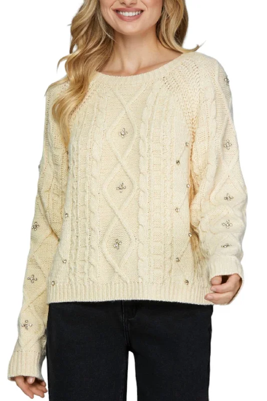 Brulee Rhinestone Detail Sweater In Cream