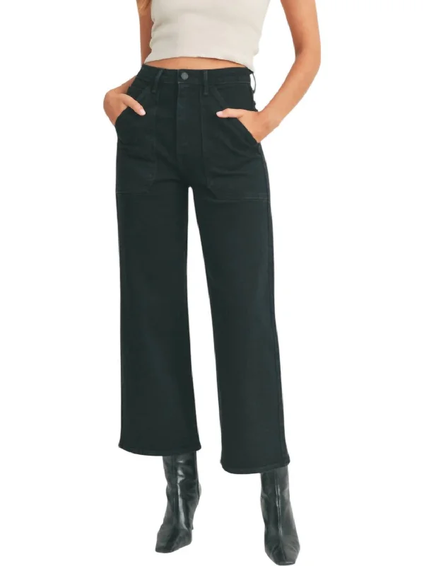 Cargo Pocket Wide Leg Jeans In Black