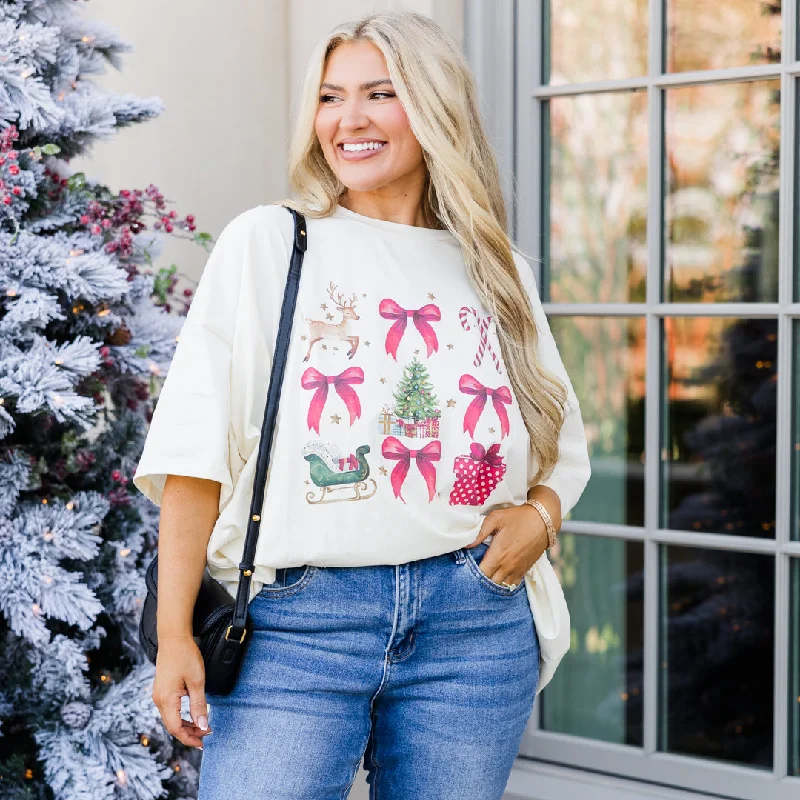 Christmas Cheer Boyfriend Tee, Ivory