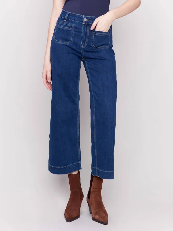 Cropped Front Patch Pocket Jeans In Indigo